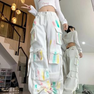 Pastel Graffiti Cargo Pants: Trendy Y2K Fashion for Effortless Style