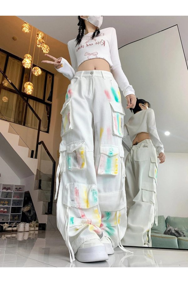 Pastel Graffiti Cargo Pants: Trendy Y2K Fashion for Effortless Style