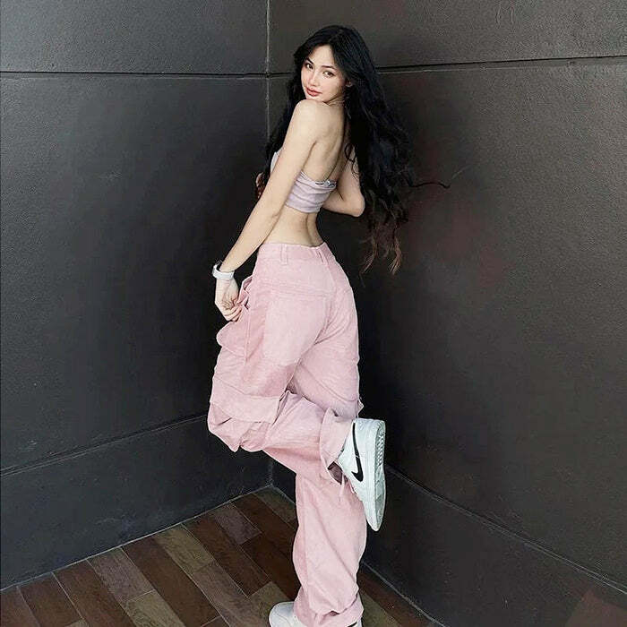 Pastel Pink Y2K Cargo Pants for Trendy Summer Outfits and Aesthetic Looks