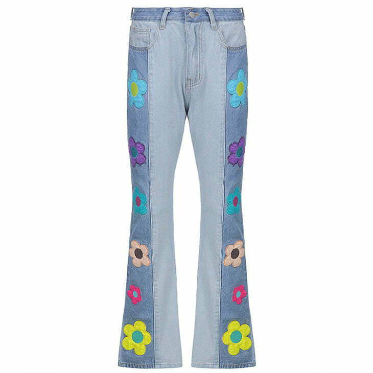 Peace & Petals Y2K Grunge Baggy Jeans for Effortless Summer Style