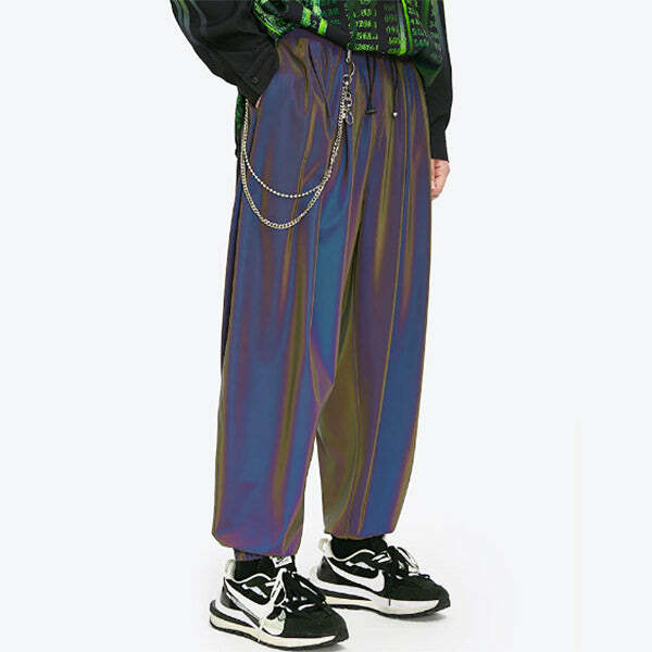 Reflective Wide Leg Cargo Pants for Y2K Fashion & Grunge Aesthetic