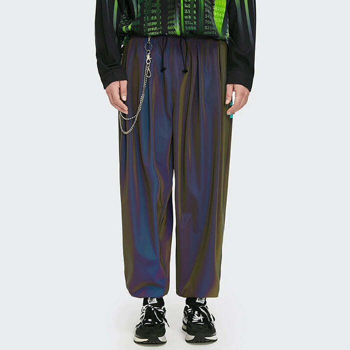 Reflective Wide Leg Cargo Pants for Y2K Fashion & Grunge Aesthetic