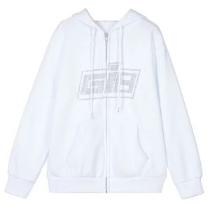 Rhinestone Logo Zip-Up Hoodie: Y2K Fashion Essential for Summer Outfits