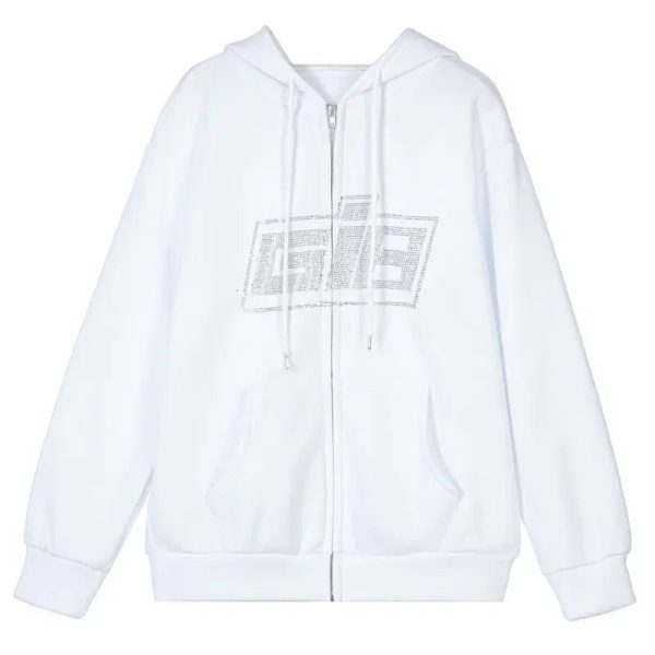 Rhinestone Logo Zip-Up Hoodie: Y2K Fashion Essential for Summer Outfits