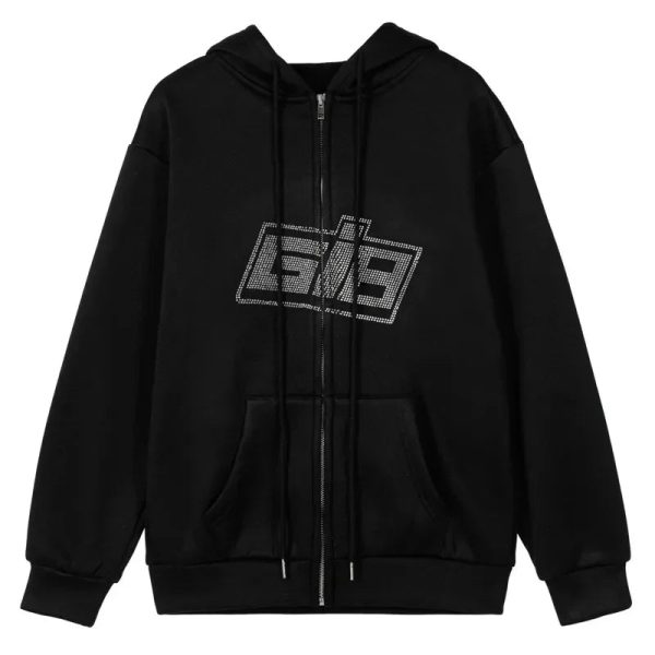 Rhinestone Logo Zip-Up Hoodie: Y2K Fashion Essential for Summer Outfits