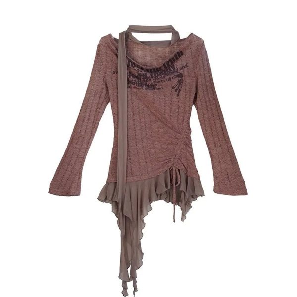 Rustic Dystopia Top: Y2K Aesthetic Grunge Style for Trendy Outfits