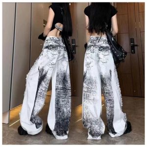 Shattered Chaos Grunge Ripped Jeans for Y2K and 90s Fashion Lovers