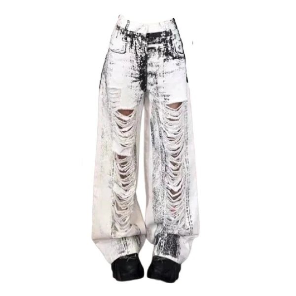 Shattered Chaos Grunge Ripped Jeans for Y2K and 90s Fashion Lovers