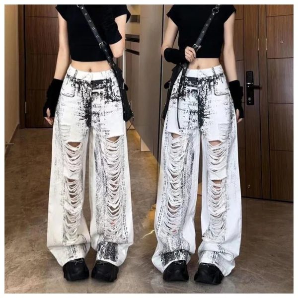 Shattered Chaos Grunge Ripped Jeans for Y2K and 90s Fashion Lovers