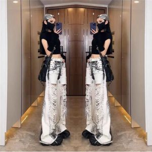 Shattered Chaos Grunge Ripped Jeans for Y2K and 90s Fashion Lovers