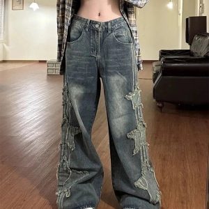 Shredded Grunge Wide-Leg Jeans: Y2K Fashion Essential for Summer Outfits