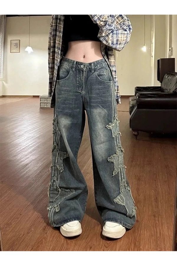 Shredded Grunge Wide-Leg Jeans: Y2K Fashion Essential for Summer Outfits