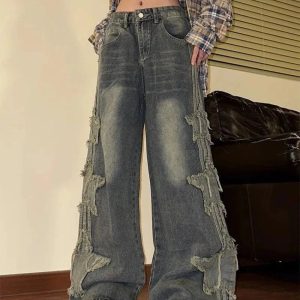 Shredded Grunge Wide-Leg Jeans: Y2K Fashion Essential for Summer Outfits