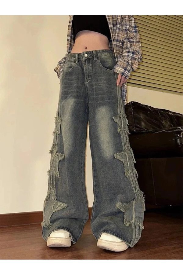 Shredded Grunge Wide-Leg Jeans: Y2K Fashion Essential for Summer Outfits