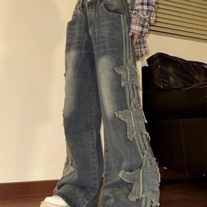 Shredded Grunge Wide-Leg Jeans: Y2K Fashion Essential for Summer Outfits