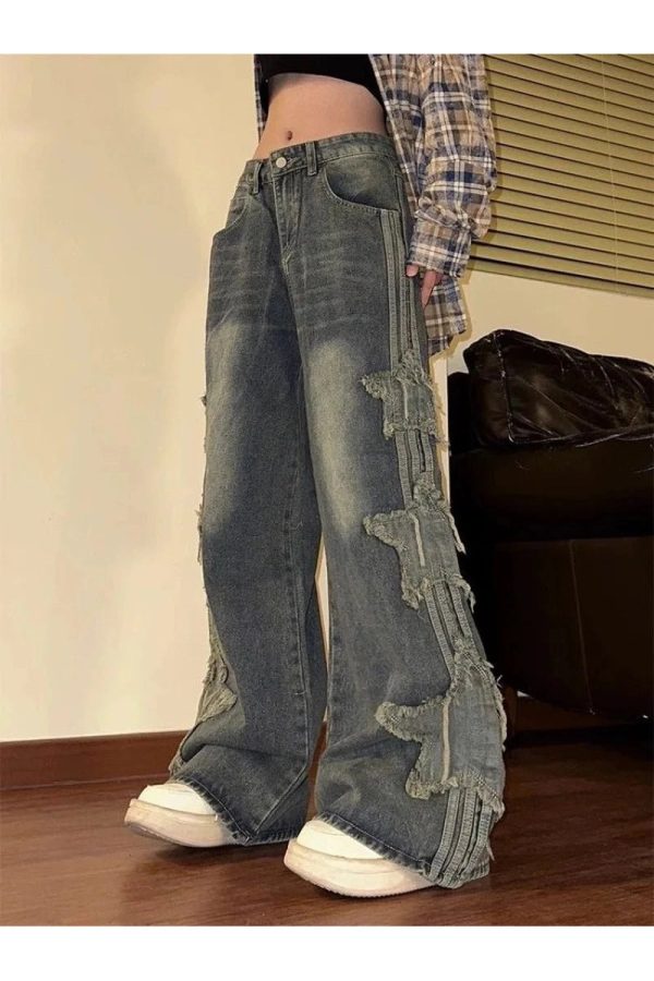 Shredded Grunge Wide-Leg Jeans: Y2K Fashion Essential for Summer Outfits