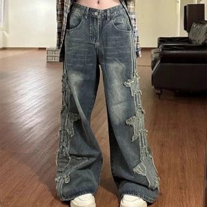 Shredded Grunge Wide-Leg Jeans: Y2K Fashion Essential for Summer Outfits