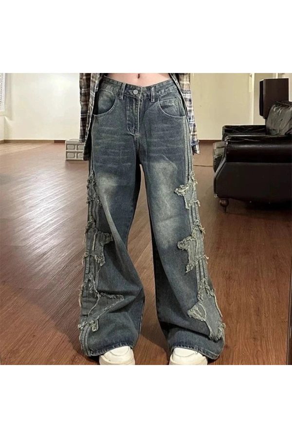 Shredded Grunge Wide-Leg Jeans: Y2K Fashion Essential for Summer Outfits