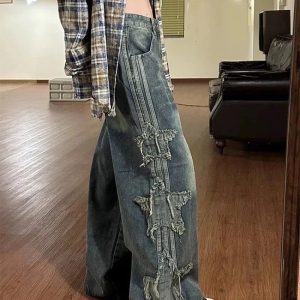 Shredded Grunge Wide-Leg Jeans: Y2K Fashion Essential for Summer Outfits