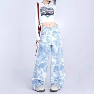 Sky Wash Wide-Leg Jeans: Y2K Fashion Essential for Effortless Style