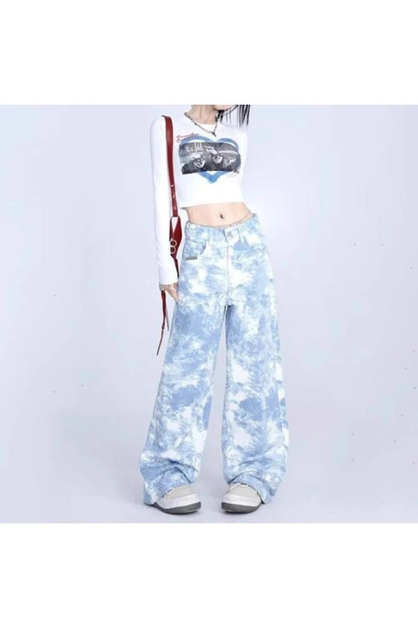 Sky Wash Wide-Leg Jeans: Y2K Fashion Essential for Effortless Style