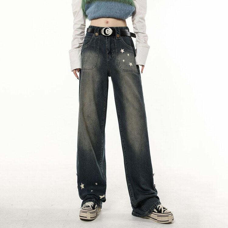 Star Child Y2K Wide Leg Jeans: Trendy 90s Fashion for Effortless Style