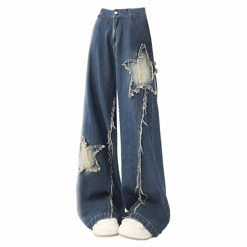 Star Patch Wide Leg Jeans: Y2K Fashion Meets 90s Grunge Aesthetic