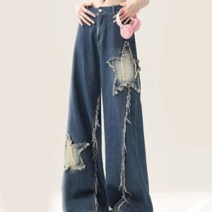 Star Patch Wide Leg Jeans: Y2K Fashion Meets 90s Grunge Aesthetic