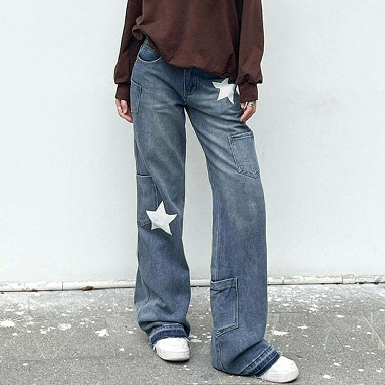 Star Print Y2K Fashion Baggy Jeans for a Trendy Summer Look