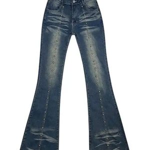 Stellar Studded Flare Jeans: Y2K Fashion Meets 90s Grunge Aesthetic