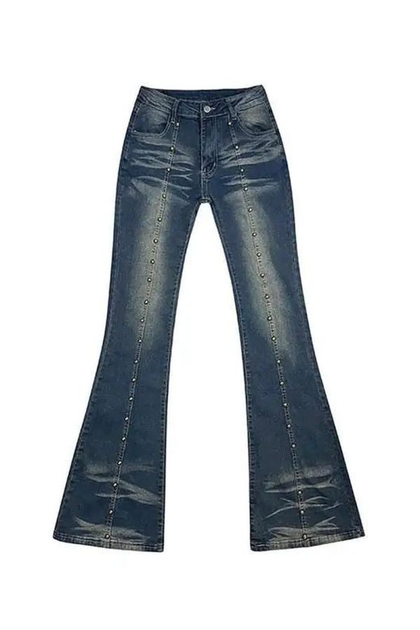 Stellar Studded Flare Jeans: Y2K Fashion Meets 90s Grunge Aesthetic