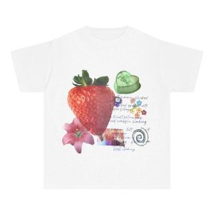 Strawberry Dreams Y2K Aesthetic Collage Top for Trendy Summer Outfits