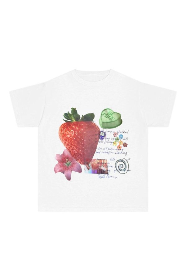 Strawberry Dreams Y2K Aesthetic Collage Top for Trendy Summer Outfits