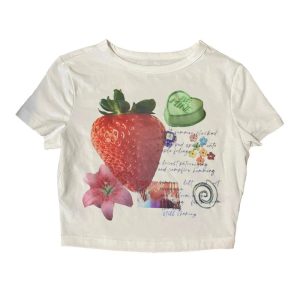 Strawberry Dreams Y2K Aesthetic Collage Top for Trendy Summer Outfits