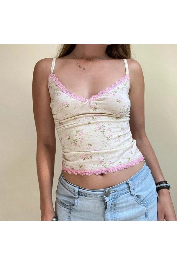 Sweet Blossom Lace Top: Y2K Fashion Essential for Summer Outfits