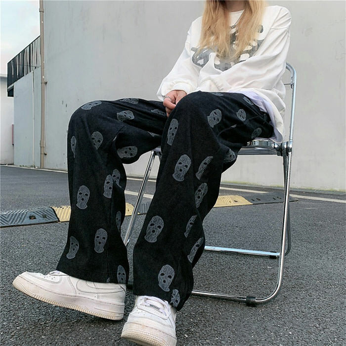 Trendy Balaclava Print Wide Leg Pants for Y2K and 90s Fashion Lovers