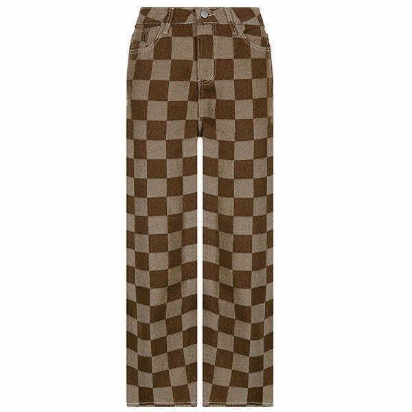 Trendy Brown Checkered Cargo Pants for Y2K and 90s Fashion Lovers