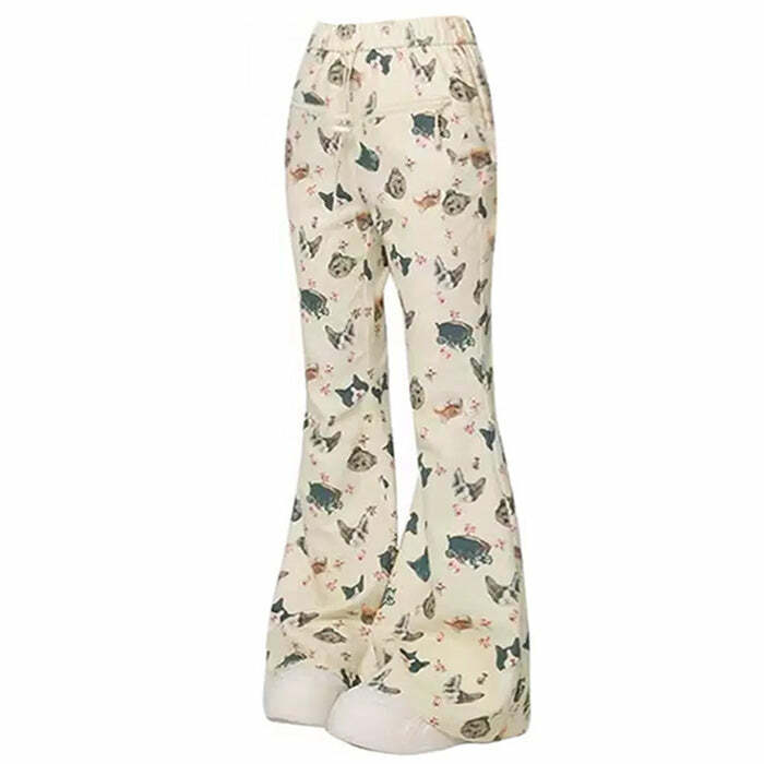 Trendy Cat Print Cargo Pants for Y2K Fashion Lovers