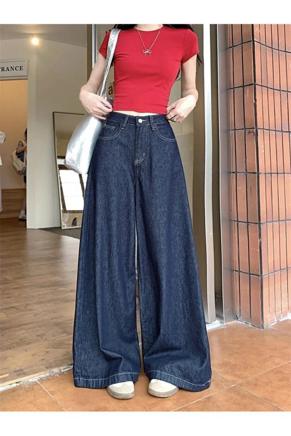 Trendy Dark Wash Wide-Leg Jeans for Y2K and 90s Fashion Lovers