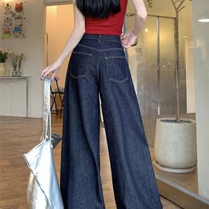 Trendy Dark Wash Wide-Leg Jeans for Y2K and 90s Fashion Lovers