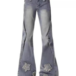 Trendy Distressed Star Flare Jeans for Y2K and 90s Fashion Lovers