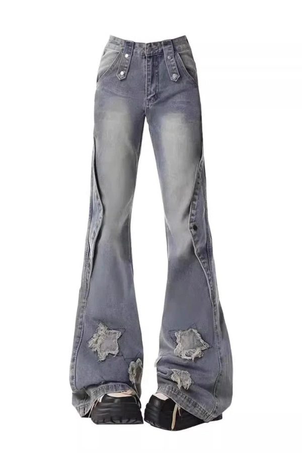 Trendy Distressed Star Flare Jeans for Y2K and 90s Fashion Lovers