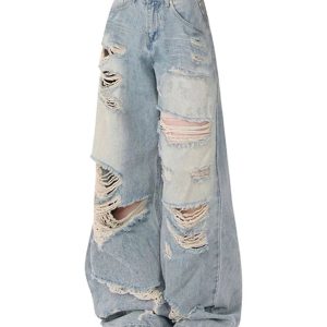 Trendy Extreme Distressed Baggy Jeans for Y2K and 90s Fashion Lovers