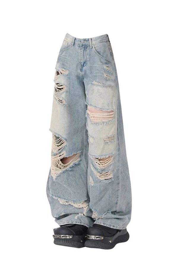 Trendy Extreme Distressed Baggy Jeans for Y2K and 90s Fashion Lovers