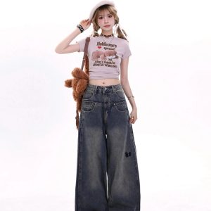 Trendy Extreme Wide-Leg Baggy Jeans for Y2K and 90s Fashion Lovers