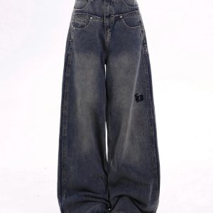 Trendy Extreme Wide-Leg Baggy Jeans for Y2K and 90s Fashion Lovers