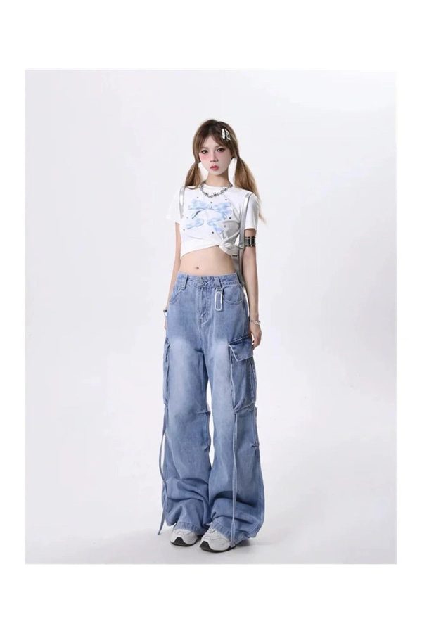 Trendy Extreme Wide-Leg Cargo Jeans for Y2K and 90s Fashion Lovers