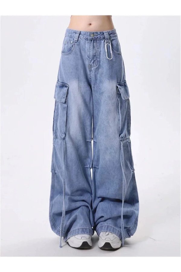 Trendy Extreme Wide-Leg Cargo Jeans for Y2K and 90s Fashion Lovers