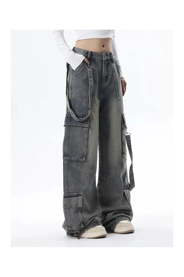 Trendy Extreme Wide-Leg Cargo Jeans for Y2K and 90s Fashion Lovers