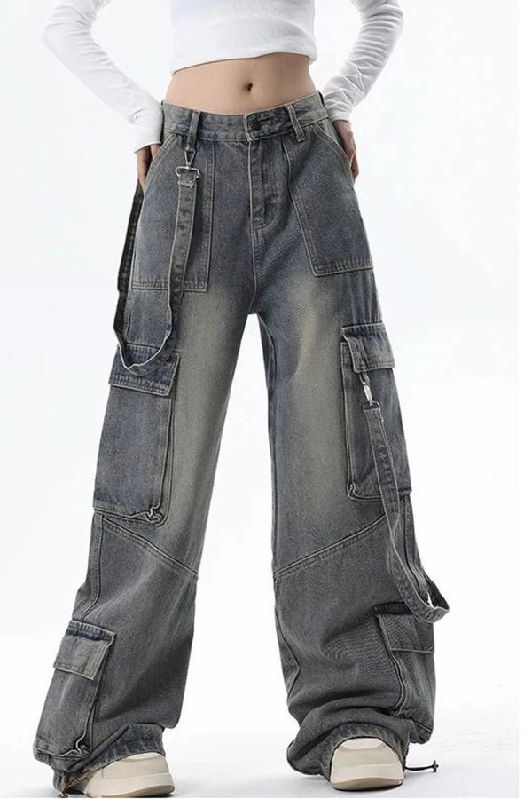 Trendy Extreme Wide-Leg Cargo Jeans for Y2K and 90s Fashion Lovers